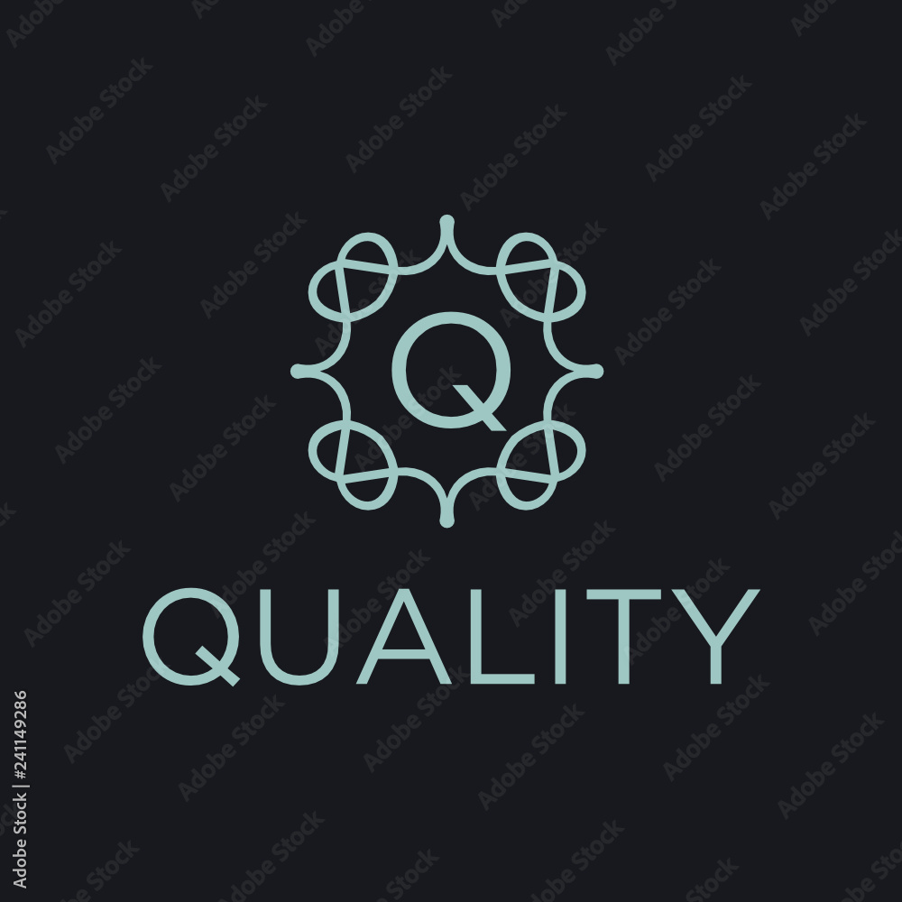 Poster premium linear shield monogram letter q logotype. elegant crest leaf stamp icon vector logo. luxury 
