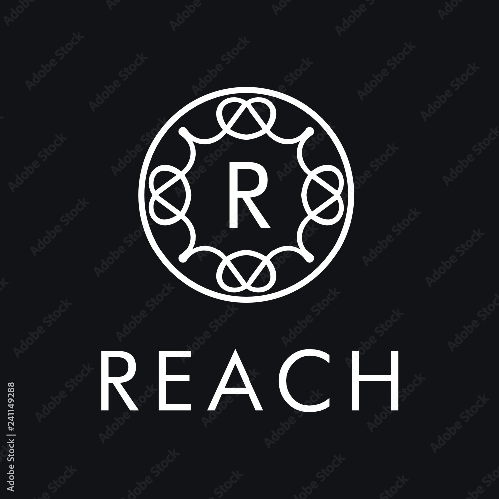 Poster premium linear shield monogram letter r logotype. elegant crest leaf stamp icon vector logo. luxury 