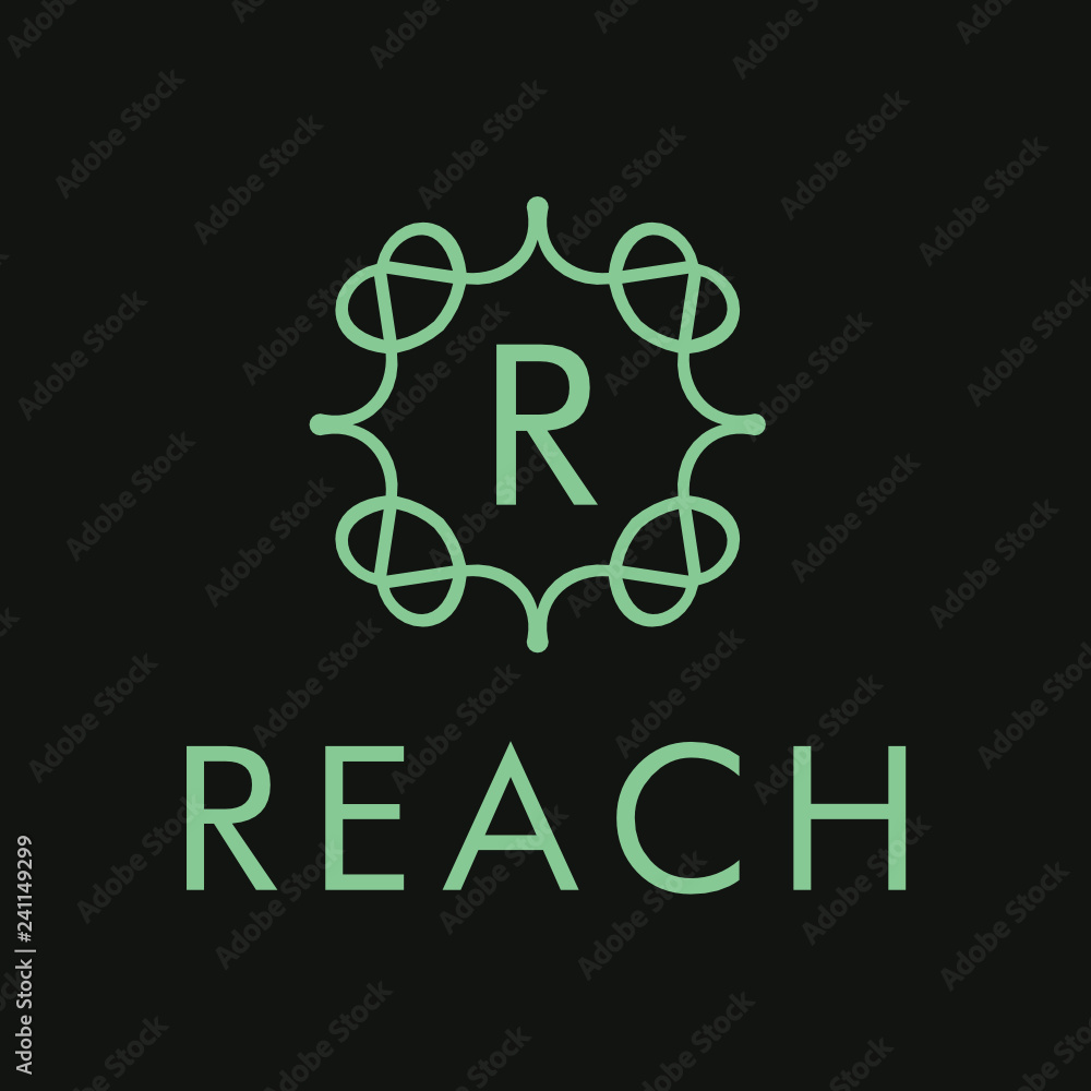 Poster premium linear shield monogram letter r logotype. elegant crest leaf stamp icon vector logo. luxury 