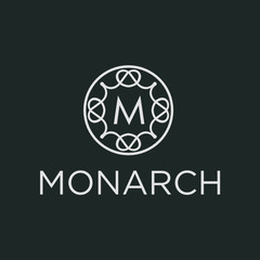 Premium linear shield monogram letter M logotype. Elegant crest leaf stamp icon vector logo. Luxury alphabet frame symbol. - Vector