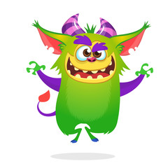Angry troll cartoon dancing. Halloween children illustration