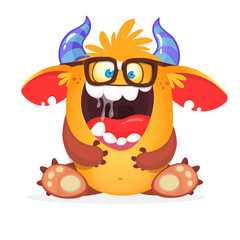 Cartoon singing monster  wearing glasses. Vector illustration isolated