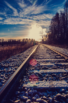 railway tracks in sunset