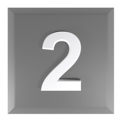 Number 2 square black push button - 3D rendering illustration