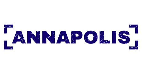 ANNAPOLIS caption seal print with corroded effect. Text caption is placed between corners. Blue vector rubber print of ANNAPOLIS with corroded texture.