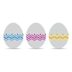 Set of realistic Easter eggs with ornament on a white background.