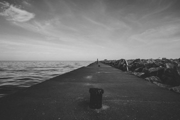 black and white pier