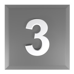 Number 3 square black push button - 3D rendering illustration