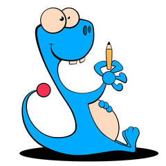 Dino pencil illustration. Cute, funny characters.