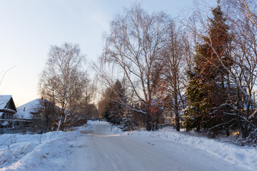 road in the village in winter