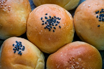Sesame bun on table