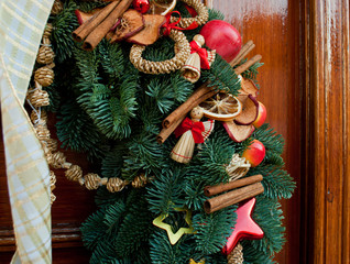 Vertical view of appealing outdoor New year decoration with elegant ornaments