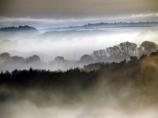 Sunrise mist from Corfe Castle, Dorset