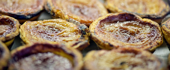 Tray of pastel de nata, or Portuguese custard tart