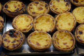 Tray of pastel de nata, or Portuguese custard tart
