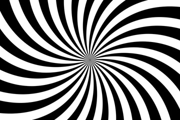 Simple black and white background. Spiral stripes in retro pop art style