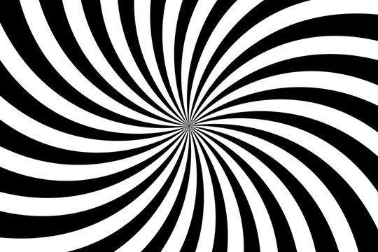 Simple black and white background. Spiral stripes in retro pop art style