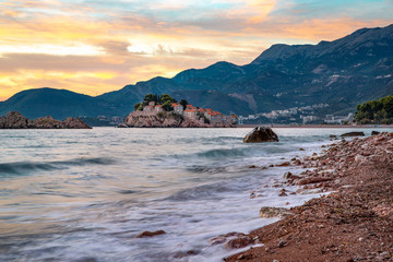 Sunset at Sveti Stefan in Montenegro