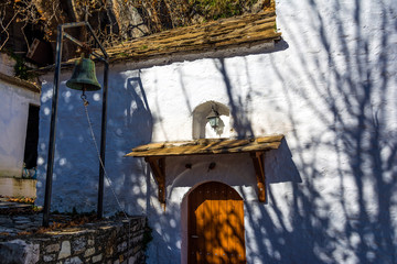 A small church in the abandoned historical village of Prastos in Peloponnese, Greece
