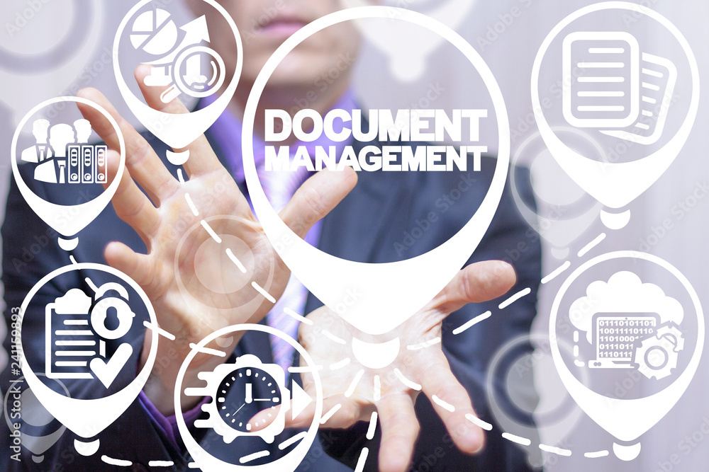 Aufkleber document management business concept. data system internet technology.