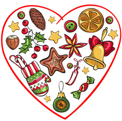 Christmass Heart with different elements for design