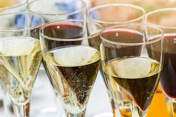 Delicious buffet table at a luxury event spread with a variety of cold meat platters and fresh colorful salad and vegetables