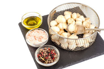 Fresh champignons washed for cooking