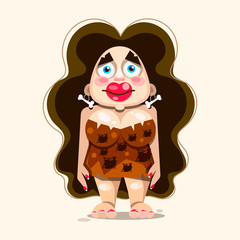 Primitive girl shows emotions. Stone age. Vector illustration