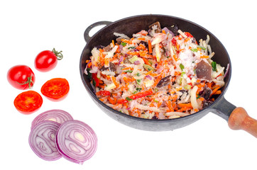 Frozen vegetables in apan, spices for cooking
