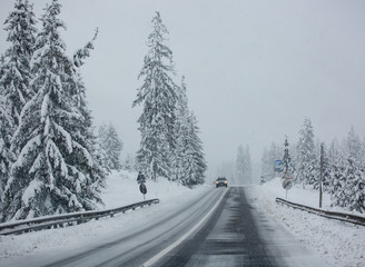 snow covered winter dangerous road