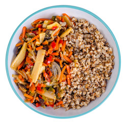 Food without meat. Buckwheat porridge with vegetables