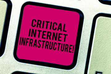 Text sign showing Critical Internet Infrastructure. Conceptual photo essential components of internet operation Keyboard key Intention to create computer message pressing keypad idea