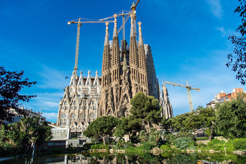 The Cathedral of La Sagrada Familia by the architect Antonio Gaudi, Catalonia, Barcelona Spain -...
