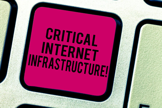 Text sign showing Critical Internet Infrastructure. Conceptual photo essential components of internet operation Keyboard key Intention to create computer message pressing keypad idea