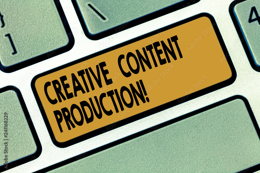 Fototapete word writing text creative content production. business concept for developing and creating visual o