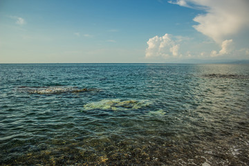 ocean shoreline nature scenic landscape with horizon line background view board with sky wallpaper pattern
