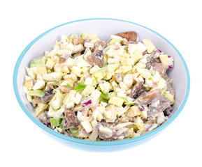 Healthy and dietary food. Salad with avocado, squid and egg