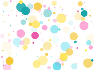Memphis round confetti festive background in cyan blue, pink and yellow. Childish pattern vector.
