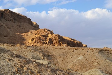 Qumran caves in Qumran National Park, where the dead sea scrolls were found, Judean desert hike, Israel