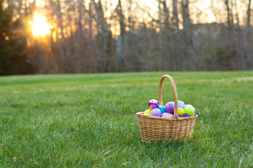 Easter Basket full of eggs in a Field