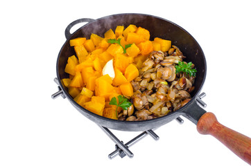 Vegetable dishes from mushrooms and pumpkin, vegetarian menu