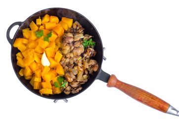 Vegetable dishes from mushrooms and pumpkin, vegetarian menu