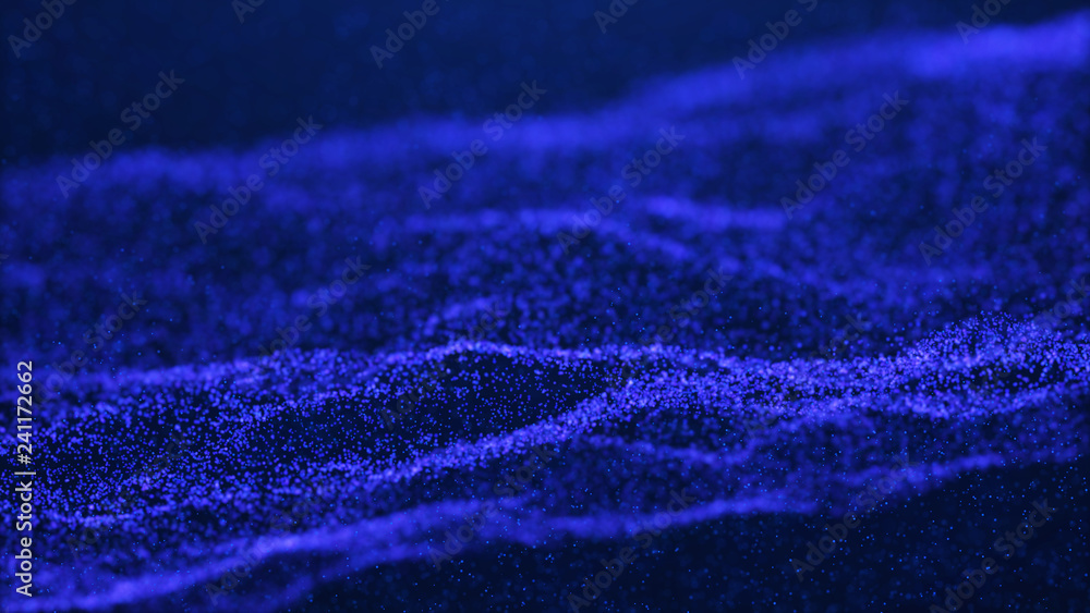 Poster wave glow. wave of particles. wave 3d. 3d rendering. futuristic dots background with a dynamic wave.