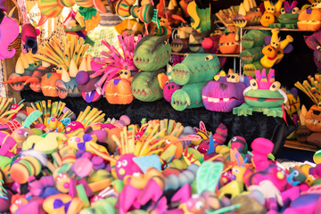 Handmade toy animals at the medieval market of Valencia, Spain