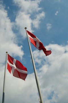 Denmark Flags Flying in the Sky