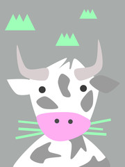 Cow eating grass illustration