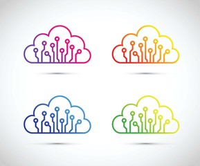 colourful abstract cloud computer chip icon set