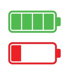 Colourful battery charging levels icon set