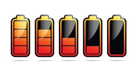 Colourful battery charging levels icon set