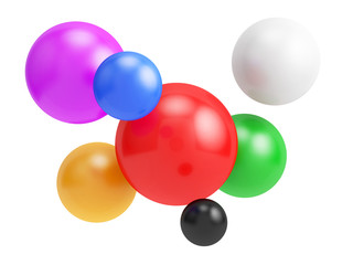 Flying bright balls isolated on white background. 3d illustration.